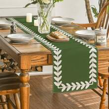 Green & Brown Willow Leaf Tablecloth, Seasonal Spring/Summer Kitchen & Dining Table Decor, Home Party Decoration - Multicolor - View 19