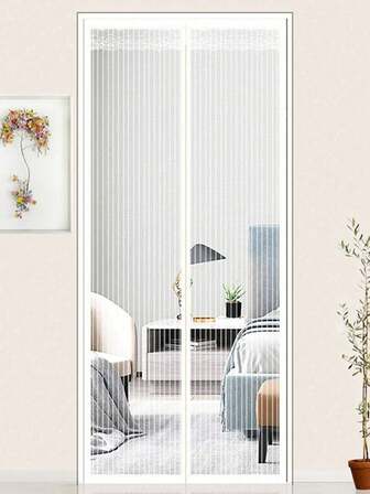 1pc Magnetic Soft Mesh Curtain, No Magnetic Strip Needed, Summer Mosquito Net, High Density Embroidered Sheer Window Curtain, Self-Adhesive Door Curtain