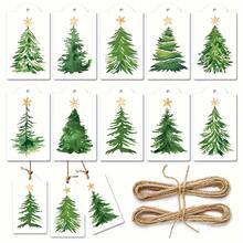 10/60/120pcs Christmas Watercolor Pine Tree & Gold Star Gift Tags - Holiday Hang Tags For Packaging And Box Decoration, Rustic Style Gift Wrapping | Art Gift Tags | Natural Jute Rope Tags Christmas Holiday Christmas Decor Christmas Pajamas Christmas Gifts Christmas Decoration - Multicolor - View 5
