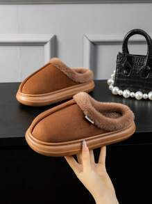 Plush Indoor Slippers For Women, Autumn/Winter, Soft Bottom Comfortable EVA Thick Sole Lightweight House Slippers, Unisex Warm Shoes Suitable For Indoor & Outdoor Wear