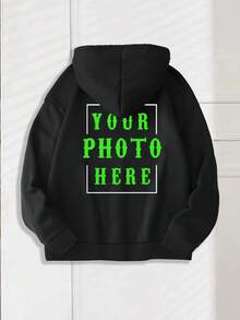 Customized Men's Hoodie, Boyfriend Style Loose Comfortable Sweatshirt, Casual, Loose, Outdoor, Holiday, Streetwear, Customized Graphic Design, Men's Hoodie, Black Top, Holiday Gift, Valentine's Day/Birthday/Anniversary Photo Customization, Gift For Him, Customized Casual Sweatshirt, Fall Winter
