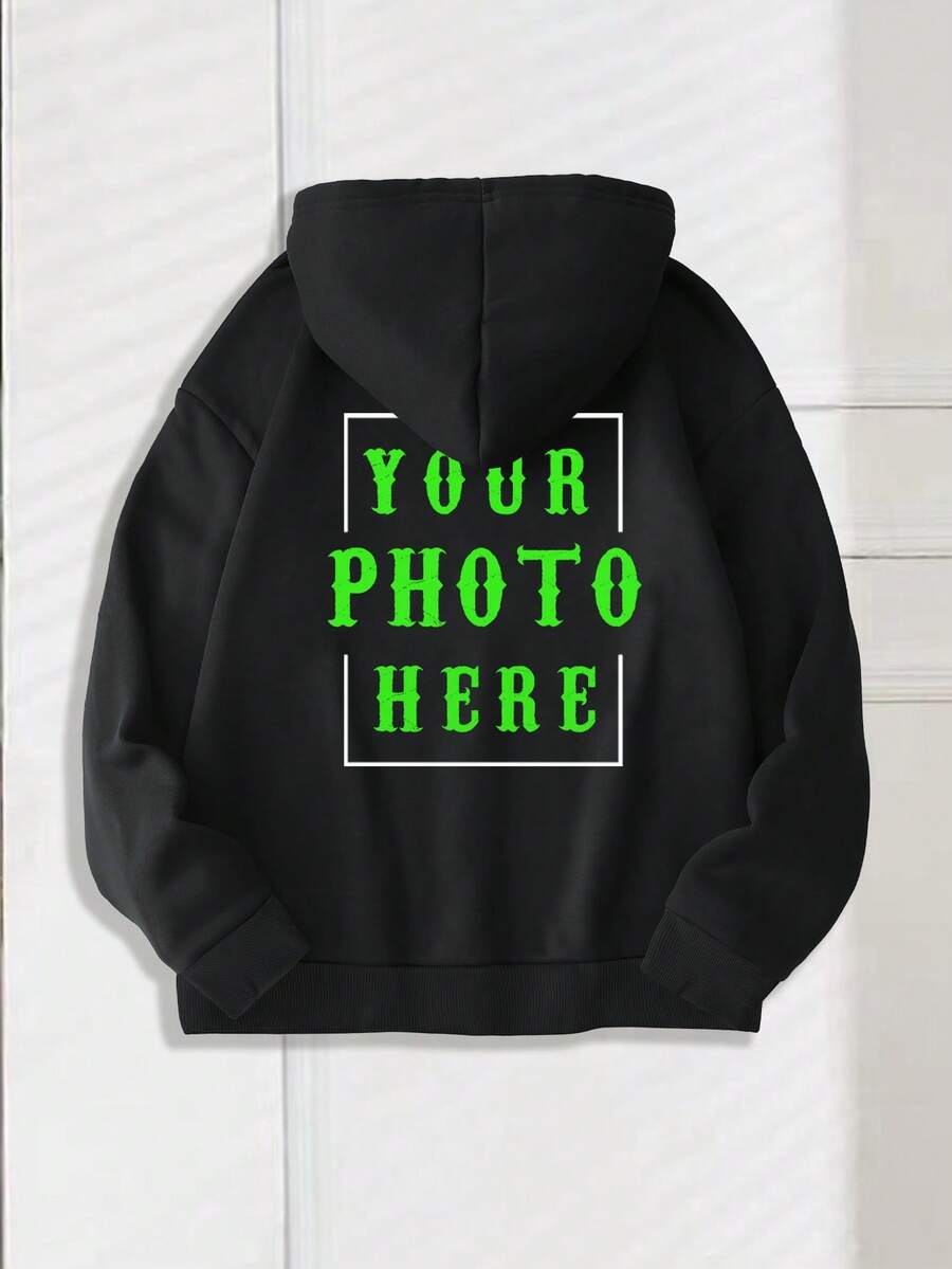 Customized Men's Hoodie, Boyfriend Style Loose Comfortable Sweatshirt, Casual, Loose, Outdoor, Holiday, Streetwear, Customized Graphic Design, Men's Hoodie, Black Top, Holiday Gift, Valentine's Day/Birthday/Anniversary Photo Customization, Gift For Him, Customized Casual Sweatshirt, Fall Winter