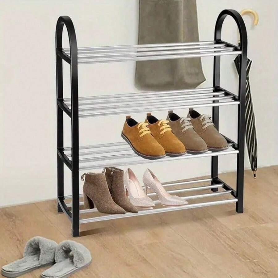 Multi Layer Shoe Rack, Single Row Vertical Shoe Cabinet, Stackable Metal Shoe Tower, Black Shoe Rack, Suitable For Foyer Cabinets, Bedrooms, Corridors, Terraces - màu đen - Xem 1