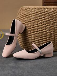 Scarpe Mary Jane da donna con tacco ricoperto in tessuto di 3 cm, tacco largo, versatili, bianche, adatte per tutte le stagioni