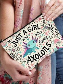 Una bolsa de cosméticos reversible con diseño de ajolote y floral, bolsa de almacenamiento de artículos de tocador de viaje, billetera para el hogar, bolsa para lápices, bolsa de almacenamiento para estudiantes escolares, bolsa organizadora de útiles escolares para maestros, bolsa de viaje favorita de niñas pequeñas, regalo para amigos y familiares, bolsa de almacenamiento de cosméticos y útiles escolares para mujeres y niñas pequeñas de regreso a la escuela, bolsa de almacenamiento de artículos de viaje, bolsa de almacenamiento de monedas y gafas de cosméticos