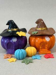 2 Stücke/Set Hexenhut/Blatt Kürbis Silikonform - Epoxidharz Halloween Deko, DIY Kerzenhalter & Basteleien, Kürbis Dekorationen, Bastelbedarf, Feiertags Behälter, Feiertags Design, detaillierte Handwerkskunst