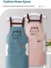 1件耐用厨房围裙，女士围裙，家用烹饪围裙，防水、防油、防污围裙 - 具有防水、防油功能，带口袋和毛巾 - 中性风格厨房服，为烹饪爱好者提供时尚防护 - 彩色 - 查看 2