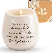 Pavilion - Candelero de 8 onzas, Tarro de cerámica Blanco con Vela de Cera de Soja 100% Aroma de Tranquilidad Que se ha ido Pero no se Olvida, Regalo Ideal para el Amor Que pasó, Texto Impreso y Tema - En memoria, la luz permanece - Ver 13