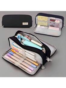 Un estuche de lápices negro, estuche de lápices de gran capacidad, estuche de lápices de apertura doble, estuche de lápices multifuncional para la escuela, estuche de lápices, bolsa de lápices, suministros de aprendizaje para estudiantes, bolsa de almacenamiento para el escritorio, artículos de papelería educativos, regalo de suministros de oficina, estuche de lápices creativo, estuche de lápices, bolsa escolar, útiles escolares, regreso a clases - Negro - Ver 8