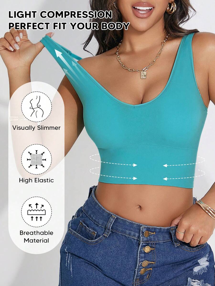 Women's Solid Color Ultra Soft Cropped Tank Top Casual Summer - Cadet Blue - View 1