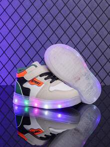 Mid-Top LED Lighting Soft Leather Breathable Sports Shoes, Suitable For Boys And Girls - Casual, Shock-Absorbing, All-Season Non-Slip Outdoor Running And Walking Shoes