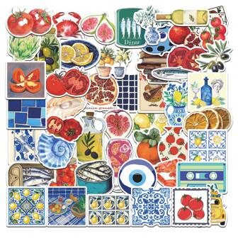 50pcs Mediterranean Style Fruit Food Waterproof Stickers, Decorative For Notebook, Phone Case