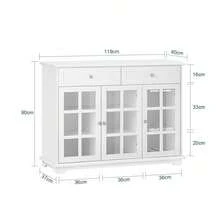 SoBuy FSB77-W, Sideboard With 2 Drawers And 3 Glass Doors, Kitchen Dining Room Living Room Storage Cabinet Cupboard Sideboard - 白色 - 查看 2