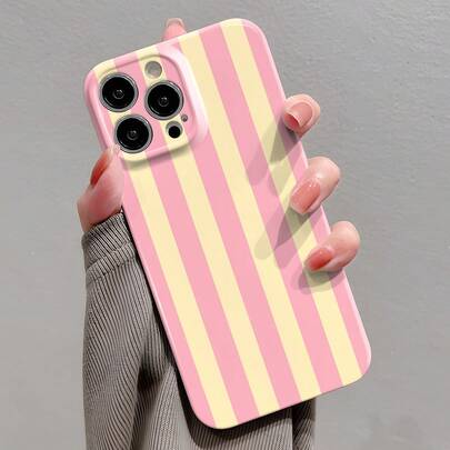 1pc Minimalist Striped Pattern Perforated Glossy Filament Phone Case, Compatible With IPhone 11/12/13/14/15/16 Pro Max Waterproof Shockproof Anti-Fall Scratch Resistant