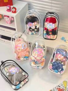 Large Portable Waterproof PVC Storage Bag With Keyring And Colorful Beads, Suitable For Plush Toys, Cables, Earphones, Cosmetics And Accessories - Great For Christmas, Valentine's Day, Back To School, Lifetime, New Year Gifts Or Decorative Storage Box - Multicolor - View 4