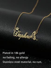 Personalized Luxurious Sexy Crown Butterfly Versatile Letter/Name Cutout Gold Necklace, Gift For Friends, Family, Lover, Birthday, Holiday, Anniversary, Suitable For Vacation And Party - Matte Gold - View 6
