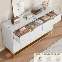 ShiningLove Drawer Dresser With Gold Metal Legs, Grey Stylish Storage Chest For Bedroom, Closet Or Living Room - 白色六腳梳妝台(較大) - 查看 5