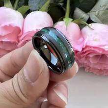 1 pieza Anillo auspicioso de acero inoxidable negro y grano de madera de palo rosa azul verdoso para hombres, adecuado para uso diario y como regalo