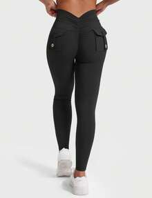 YEOREO Leggings With Pockets For Women V Back Scrunch Workout Leggings Tummy Control Butt Lifting Gym Yoga Leggings Yoga Pants For Women Winter Clothes For Women Black Pants - 黑色 - 查看 5