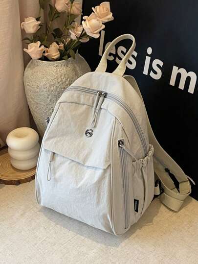 Mochila feminina para atividades ao ar livre, simples, de cor sólida, pequena, com vários bolsos e zíperes, adequada para uso diário, comunicação, atividades ao ar livre, acomoda laptops, mochila