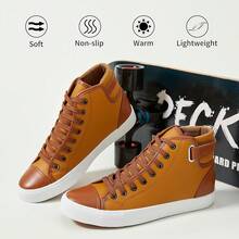 Men White High Top Sneakers For Casual Black Pu Leather Fashion Shoes For Men - màu nâu - Xem 3