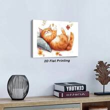 1pc 30*40cm(12x16inch) Framed Wall Art Poster Art Canvas Wall Art Lazy Cat Perfect For Home Decor Gifts & Keepsakes Ready To Hang.Stretched And Framed Ready To Hang.