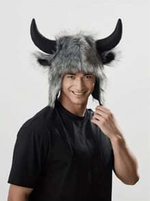 Halloween Plush Horns Hat, Warm Windproof Earflap Trapper Hat For Autumn/Winter
