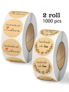 500 szt./zestaw naklejek z papieru pakowego, domowej roboty z miłością, na koperty i opakowania, etykiety do artykułów papierniczych, rękodzieło