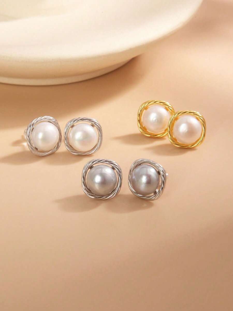 1 par de pendientes de cuerda de perla natural de plata de ley 925, regalo de boda, compromiso y novia, regalo del Día de la Madre, San Valentín y cumpleaños para ella