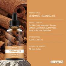NIVAVIN 30ml/60ml/100ml Cinnamon Fragrance Essential Oil, Suitable For Facial Moisturizing, Hair, Skin, Body Care, Nourishing Smooth Skin, Fragrance And Aromatherapy/Massage/Care. Fragrant, Long-Lasting, Beautifully Packaged, Ideal Gift