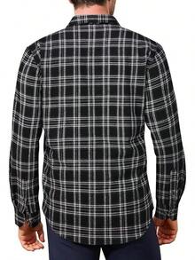 Mens Flannel Shirts Long Sleeve Dress Shirts For Men Casual Button Down Big And Tall Button Up Shirt - Black White Plaid - View 3