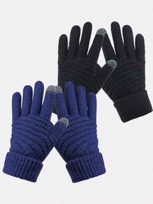 2 Pairs Pineapple Design Couple's Winter Knitted Touchscreen Gloves, Faux Cashmere Warm Thick Lining - 2PCS - View 5