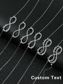 Fashionable Versatile Personalized Youthful Sexy Elegant High-End Chic Gold Infinity Symbol Name Letter Customized Necklace, Customized Jewelry, Birthday Gift, Anniversary Gift, Holiday Gift, Personalized Gift, Gift For Family, Friends, Suitable For Parties, Outings - Matte Silver - View 2
