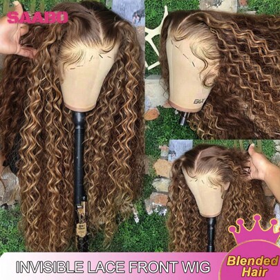 13x6 lockige Welle Perücke Highlight Farbverlauf transparente Lace Front Perücke tiefe lockige Welle Farbverlauf Perücken vorgerupft menschliches gemischtes Haar Perücke 8-34 Zoll 180% Highlight lockige Perücke vorgerupft HD transparente 4/27 honigblonde Lace Frontal Perücken mit Baby-Haar farbiges Haar für Frauen