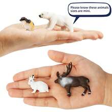 北极动物模型、迷你极地动物玩具雕像和野生沙漠动物雕像玩具套装，包含企鹅、驯鹿、熊、狼、野兔、白鲸、虎鲸、海象、雪鸮、麝牛、猞猁等，逼真的手绘野生动物模型，适用于返校立体模型项目，塑料北极苔原微型益智玩具，万圣节、圣诞节装饰蛋糕装饰，生日复活节礼物，适合男孩女孩