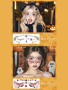 12PCS/1PC 万圣节化妆脸部纹身贴，可爱鬼化妆纹身贴拍摄角色扮演道具贴，防水防汗，适合狂欢派对角色扮演