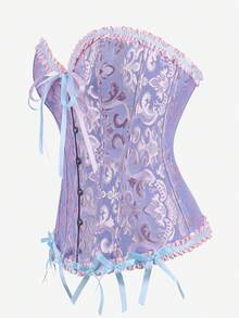 Áo nịt ngực Corset Overbust, Đồ định hình Corset cổ điển, Áo liền quần bó sát không dây, Áo nịt eo viền bèo nhún, Áo hở lưng kiểm soát bụng, Thích hợp cho lễ hội hóa trang, Halloween - Màu tím  Violet - Xem 4