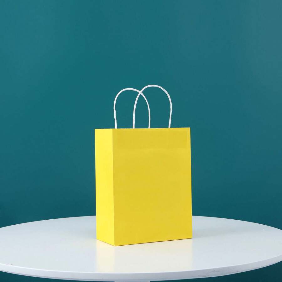 24 piezas Bolsas de papel kraft amarillo de tamaño mediano 16x22x8cm, bolsas reutilizables para regalos de cumpleaños, fiestas, bodas, regalos para amigos - Amarillo - Ver 1