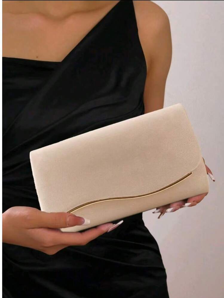 Bolso de mano grande de mujer en beige, bolso de noche elegante de terciopelo con cadena desmontable para bodas y eventos - Albaricoque - Añade 7