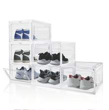 6 PCS Transparent Clear Sneaker Display Organizer, Storage Box Shoe Box Magnetic Closure Stackable, Space Saving, Plastic Organizers Boxes Stackable - Clear - View 11