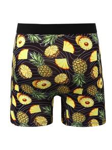 1 Pc Men's Stylish Pineapple Black Sweatpants With Comfortable Soft Mesh Lining And Long-Leg Boxers