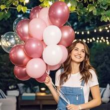 50/35pcs 10-Inch Vintage Pink Latex Balloons Set, For Boho Birthday Wedding Decoration, Bridal Shower, Valentine's Day - Elegant Party Decor - Multicolor - View 2
