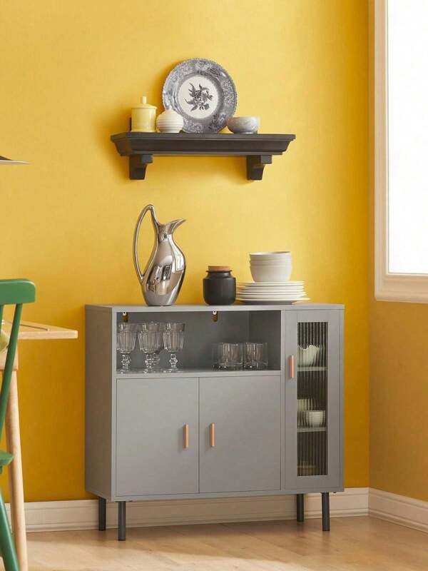 SoBuy Buffet Aparador de Cozinha para Sala de Jantar Hall de Entrada com 3 Portas e 1 Compartimento Aberto Cinzento 80 x 35 x 75 cm FSB82-HG PT