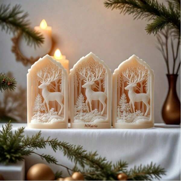 Reindeer Silicone Mold - Reusable DIY Candle, Resin & Clay Craft Kit - Rustic Christmas Decor, Winter Gift & Arctic Animal Art Project (Majestic Antler Design-1pc