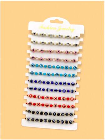 Set de 12 piezas de pulseras trenzadas con dijes de ojo turco, cubos de cristal y otros dijes de la suerte con estilo mexicano, como regalo para niñas y para compartir en familia