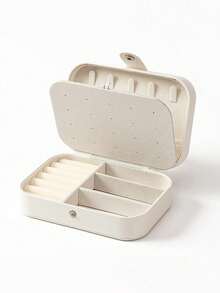 1pc Travel Double-Layer Jewelry Box, PU Leather Jewelry Storage Box, Snap Button Jewelry Storage Box, Jewelry Collection Box, Ring Storage Box, Pendant Storage Box, Earring Storage Box, Necklace Storage Box