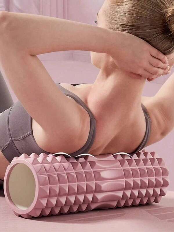 1 件粉色泡沫瑜伽按摩滚轮，用于肌肉放松和灵活性 - 纹理表面深层组织按摩，非常适合瑜伽、普拉提和健身运动，瑜伽配件 | 纹理滚轮 | 轻质滚轮，瑜伽配件