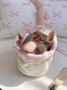 1个帆布抽绳圆筒化妆包，女士抽绳旅行化妆包，抽绳帆布水桶包，可爱碎花抽绳化妆包，大容量化妆品收纳包，旅行圆筒化妆包，洗漱包，女士帆布圆形手提包收纳包，手提包钱包收纳包，圆形化妆袋，水桶形化妆包 - 彩色 - 查看 13