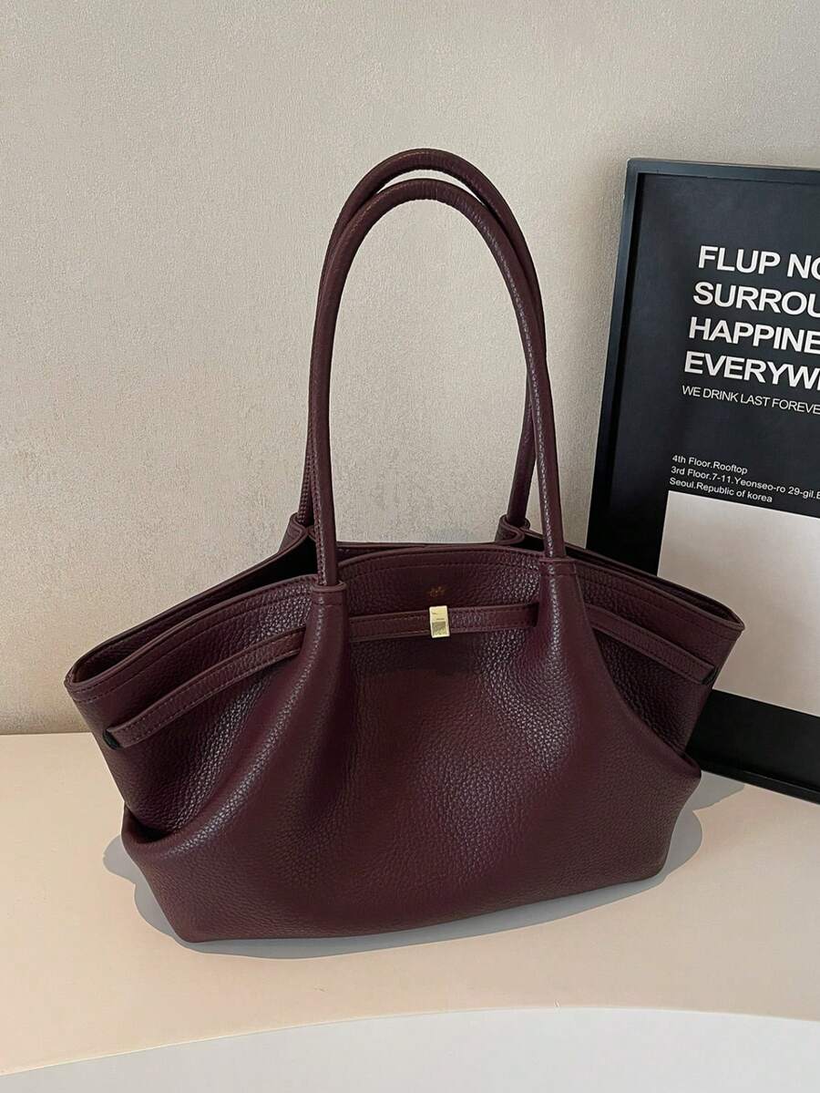 Fashionable Solid Color Large Capacity PU Tote Shoulder Bag - View 1