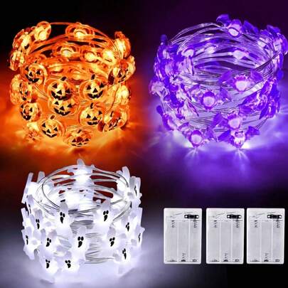 1 件万圣节南瓜鬼和蝙蝠形灯串，电池供电，适用于万圣节家居装饰、室内外派对装饰、不给糖就捣蛋活动和万圣节礼物（不含电池）